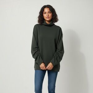 Glenda Bailey X Peruvian connection Ruched Sleeve Pima Cotton Turtleneck